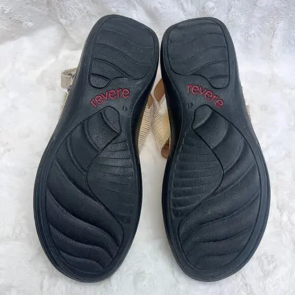 Gold Metallic Two Strap Comfort Sandals Revere Como Orthopedic Walking Shoe - Picture 4 of 6